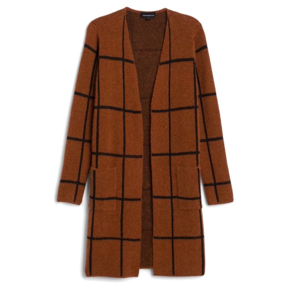 FORTUNE + IVY Layla Seamless Open Cardigan, COZY! Windowpane stripes